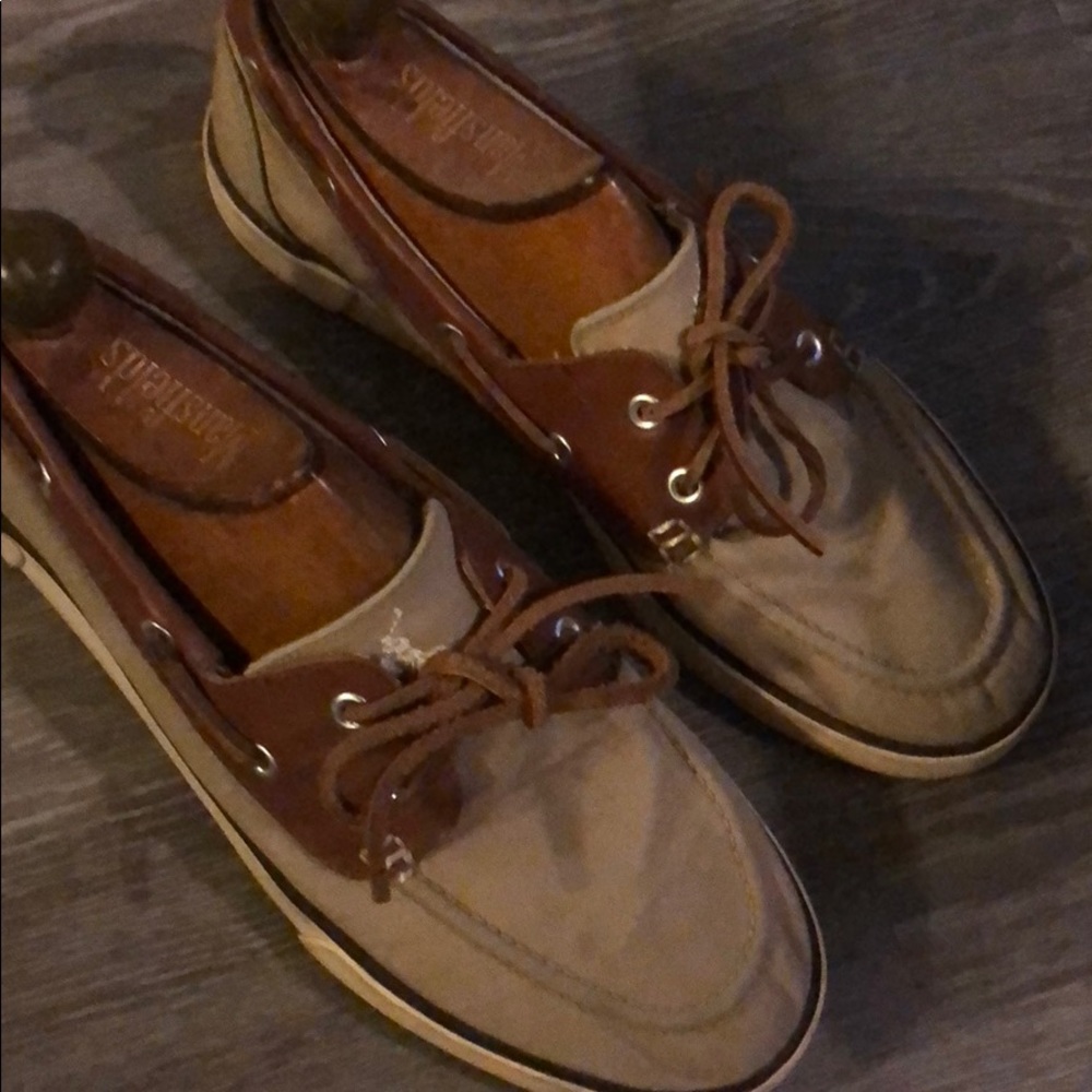 Polo boat shoes, tan and brown. Size 9.5